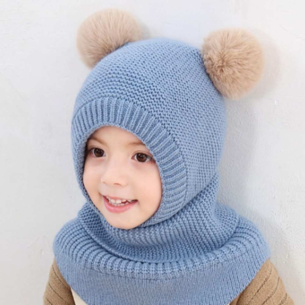NWOT - Kids Knit Pom Pom Hat  attached Scarf/Collar